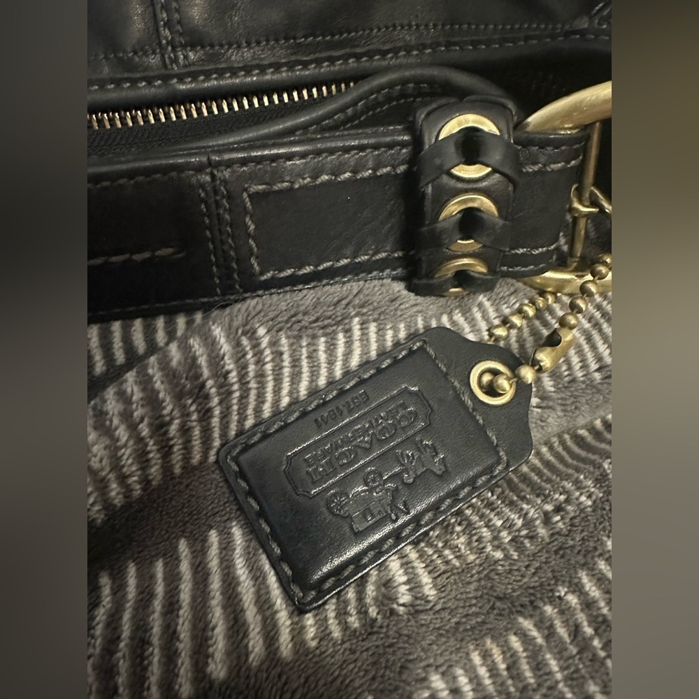 VTG Coach Legacy Bleeker Tattersall Black  Leather Duffel Bucket Bag - Picture 4 of 6